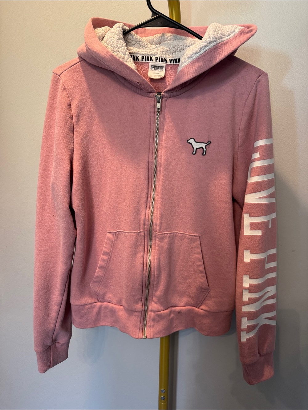 PINK Victoria's Secret Dusty Pink Sherpa-Lined Zip up Hoodie